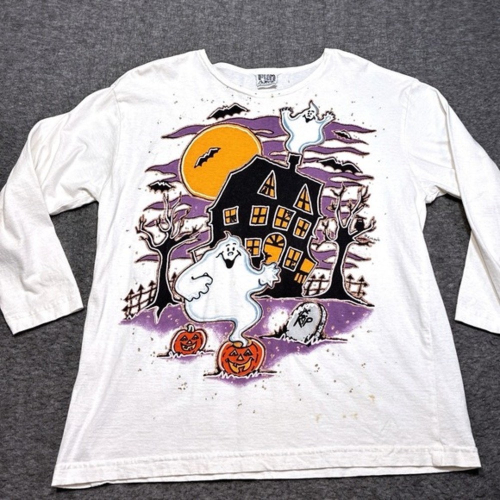 Vintage‎ 90s Hand Painted Artist T Shirt Large Crazy Fun Art Made in USA Spooky